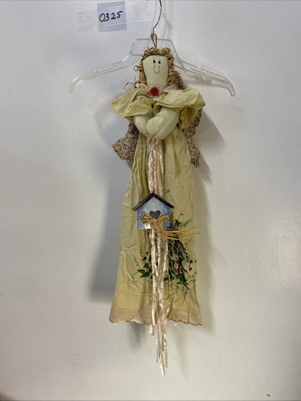 Vtg "Home Sweet Home" Country Angel Rag Doll 28” Tall W/Dress~Doll 14”